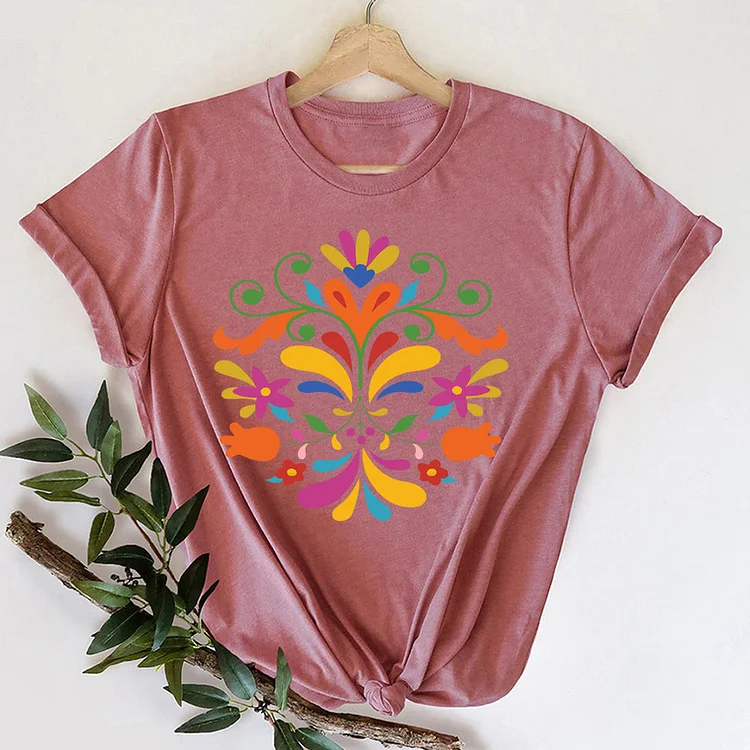 ANB - Bright Color Mexican flower T-shirt Tee -08480