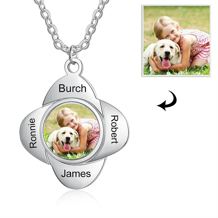 Custom Picture Necklace Pendant With 4 Name Personalized Gift, Personalized Necklace with Picture and Name