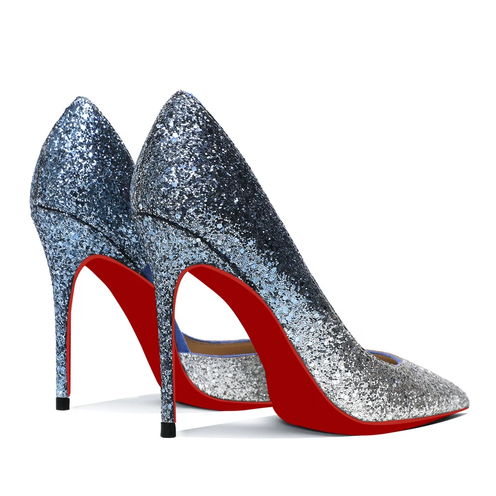 100mm Women's Pointed Toe Red Bottom Shiny Party Daily Wedding Pumps-MERUMOTE