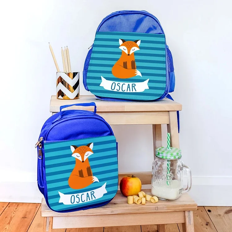 Personalized Kid's School Lunch Bag Custom Name Animal Fox Backpack