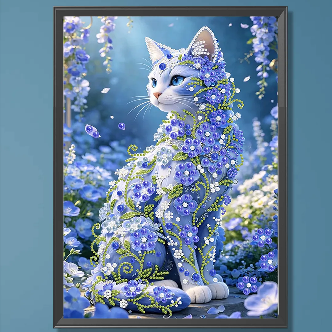Pearl Painting Kit for Adults Blue Gem Cat 11.81x15.75in