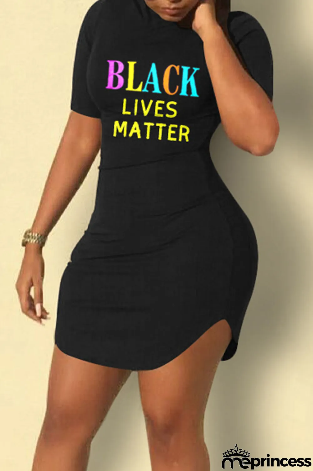 Black Casual Print Patchwork O Neck One Step Skirt Dresses