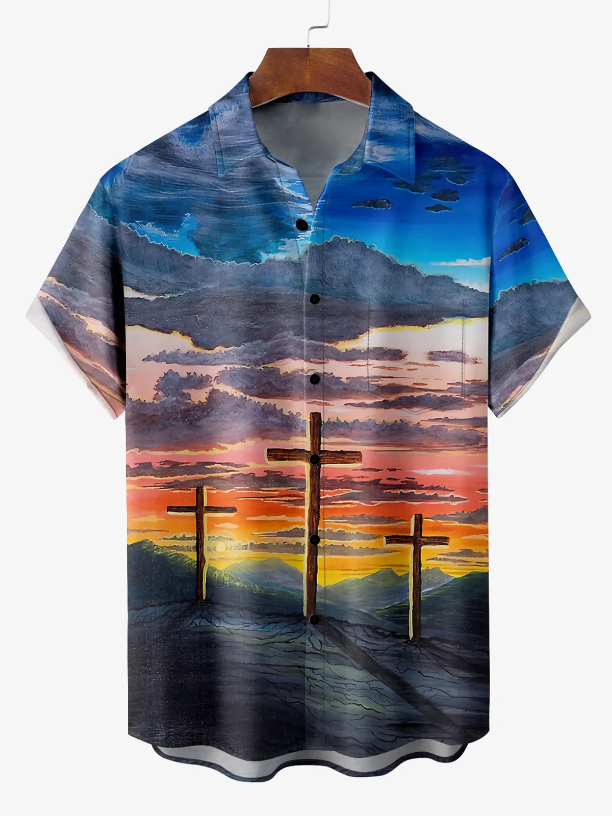 Men's Easter Sunset Short Sleeve Shirt PLUSCLOTHESMAN