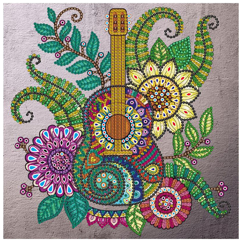 

30*30CM - Special Shaped Diamond Painting - Guitar Flower, 501 Original