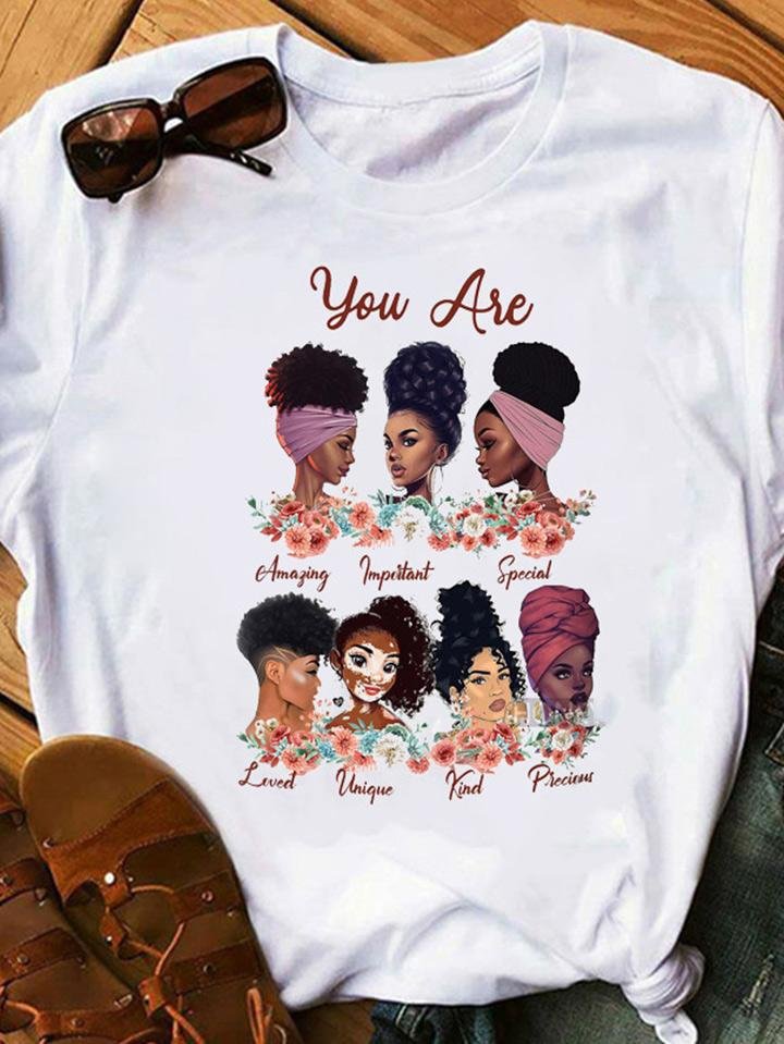 Black Queen Girl Letters Print Short-sleeved Feminism T-shirt