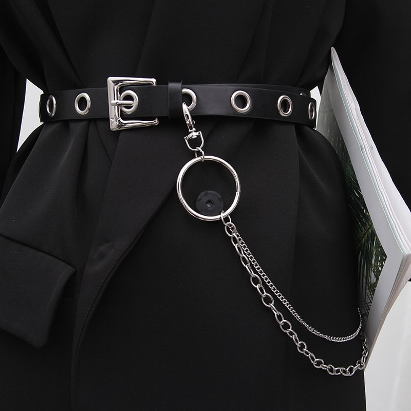 Functional punk style full-hole decorative belt fashion all-match Korean trend belt punch-free pants belt chain