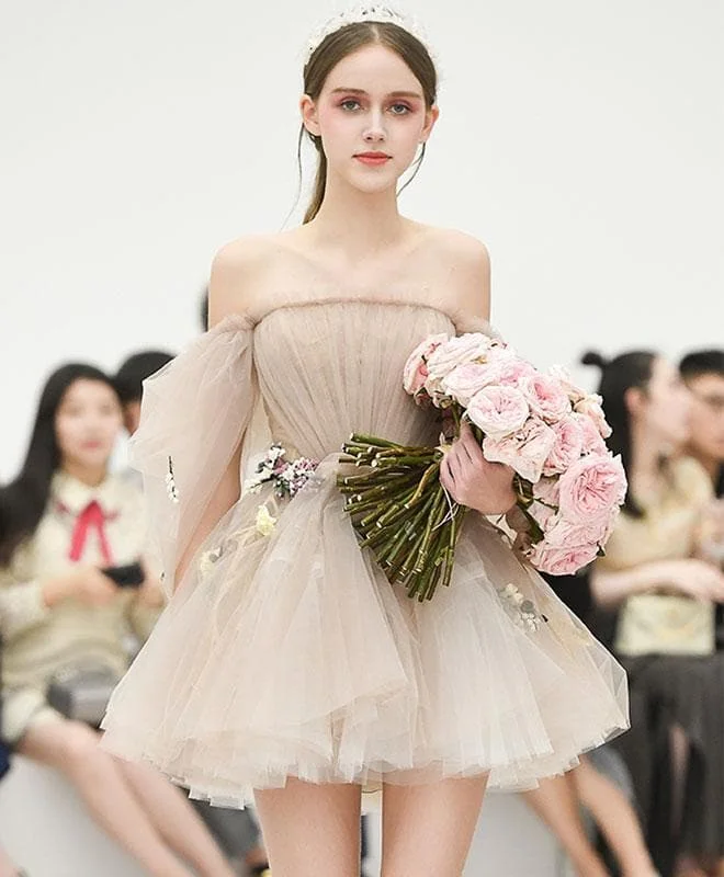 Cute Champagne Tulle Short Prom Dress, Champagne Homecoming Dress