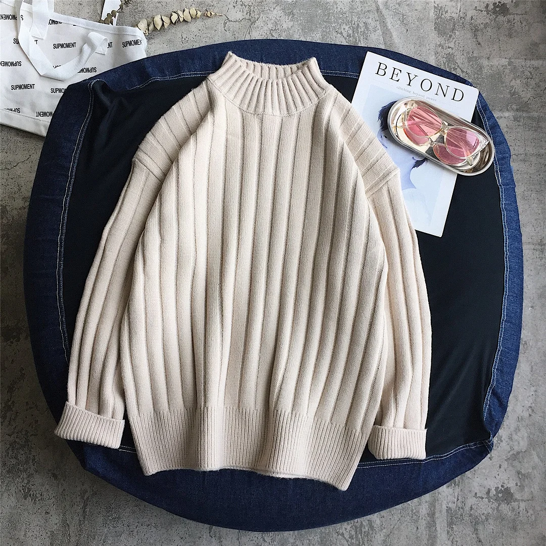 Inongge turtleneck vertical stripe sweater