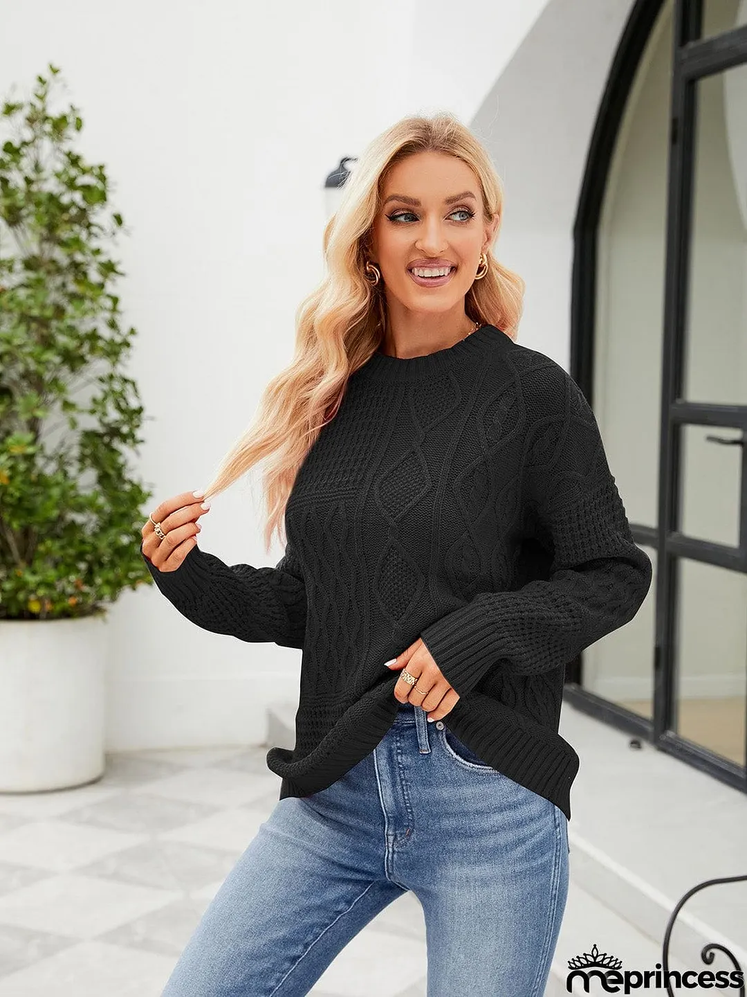 Round Neck Dropped Shoulder Sweater