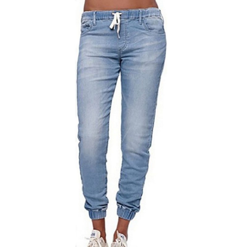 Women's Elastic Waist Ankle-strap Slim-fit Casual Green Skinny Jeans