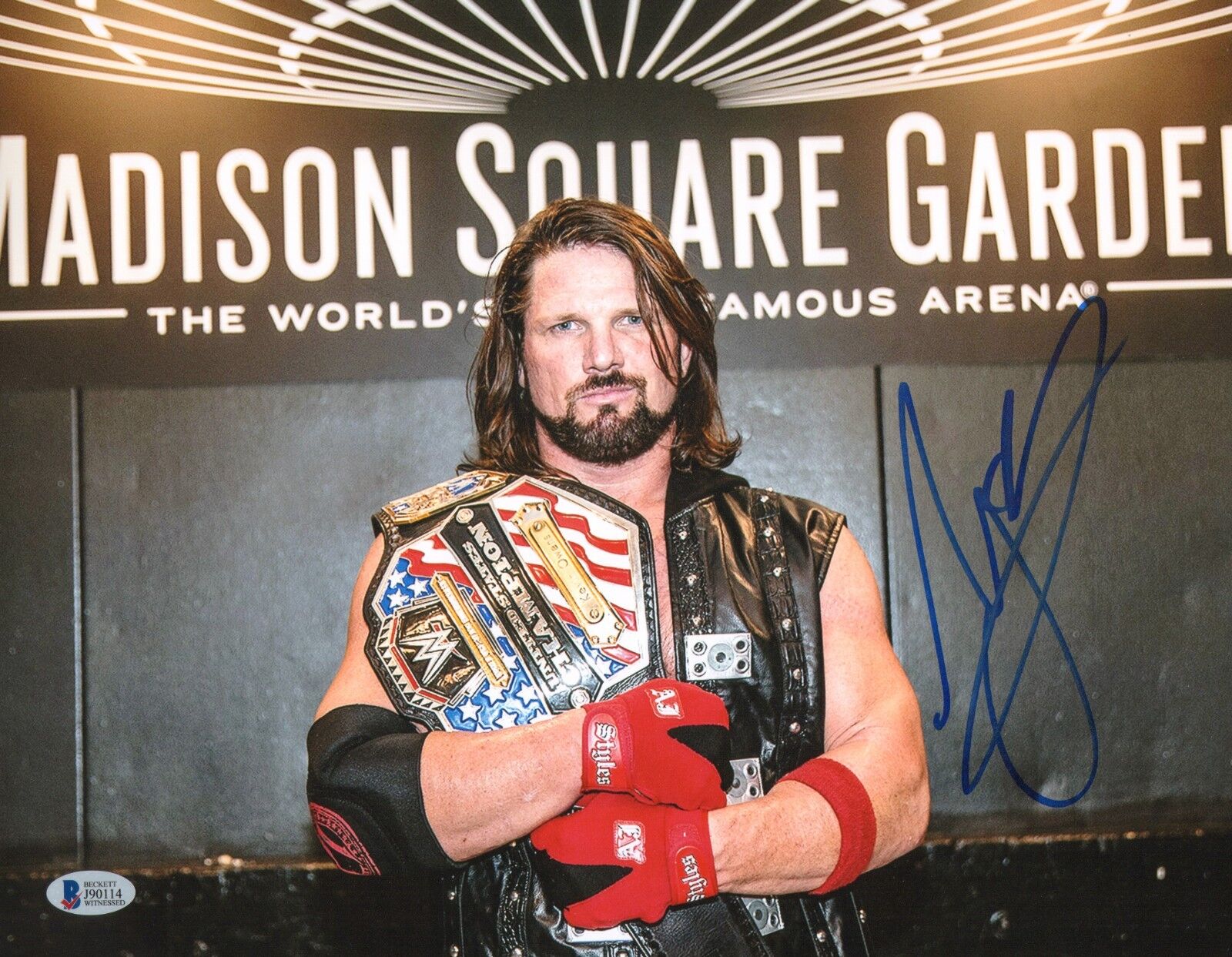 AJ Styles Signed 11x14 Photo Poster painting BAS Beckett COA WWE US Belt MSG New York NY Picture