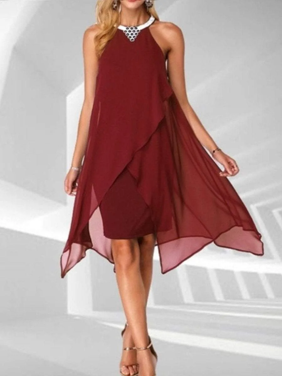Solid Color Mesh Sleeveless Irregular Loose Dress