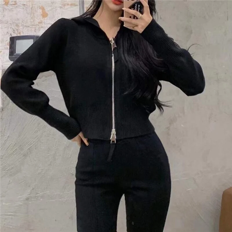 Jangj Alien Kitty 2021 New Women Cardigans Sweaters Knitted Female Solid Coat Sweet Loose Elegant Office Lady Casual Hooded Tops