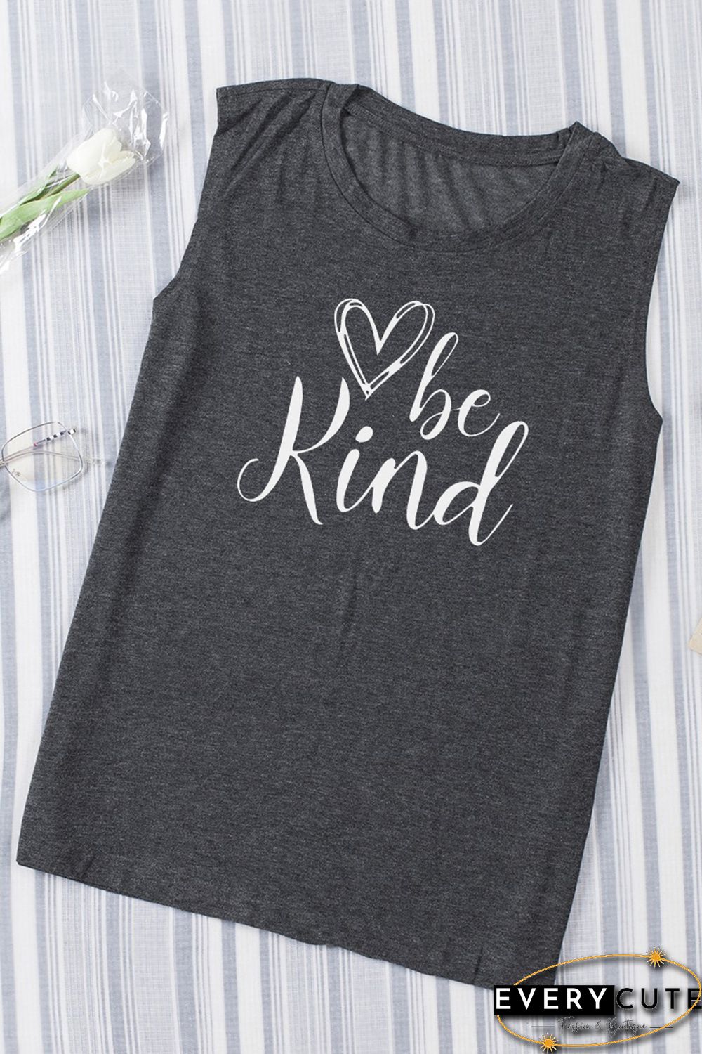 Gray Be Kind Print Washed Tank Top