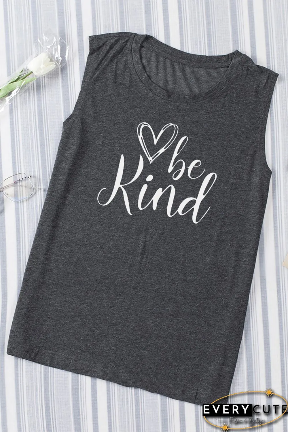 Gray Be Kind Print Washed Tank Top