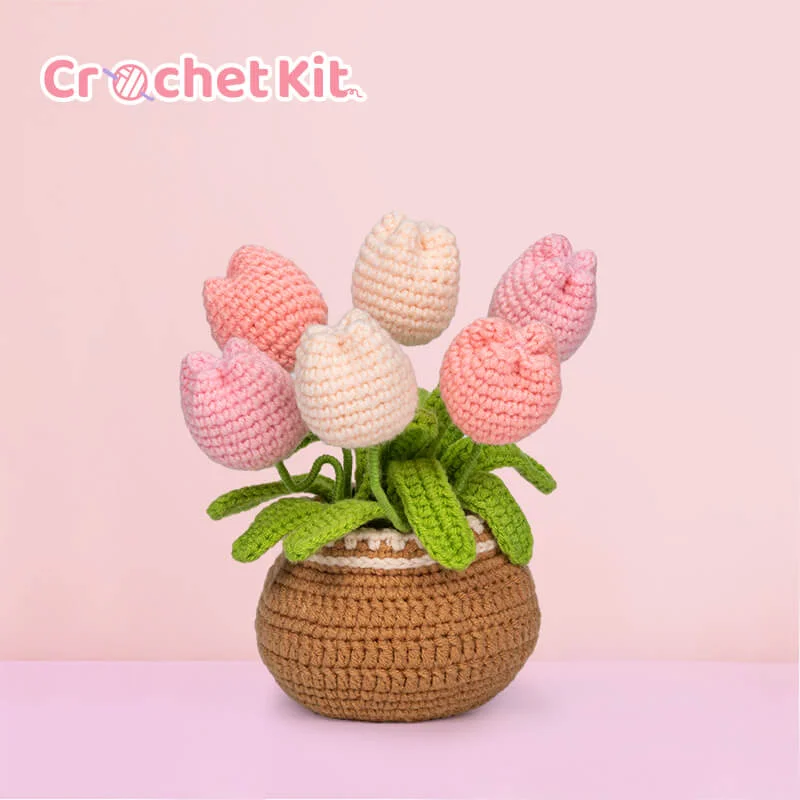 Crochet Kit Artificial flowers of textile Tulip Flowers and Potted Plants