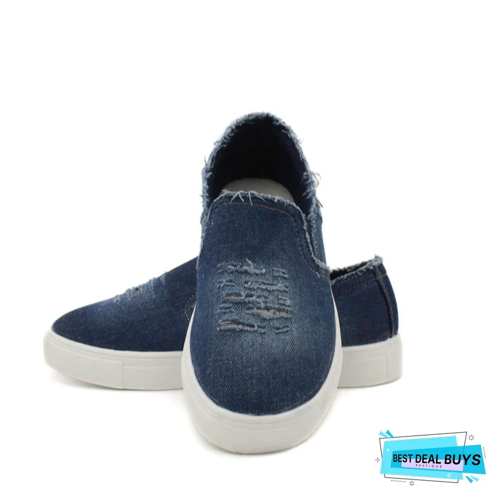 Women Denim Canvas Casual Platform Breathable Footwear Classic Loafers A Pedal Lazy Sneakers Shoes