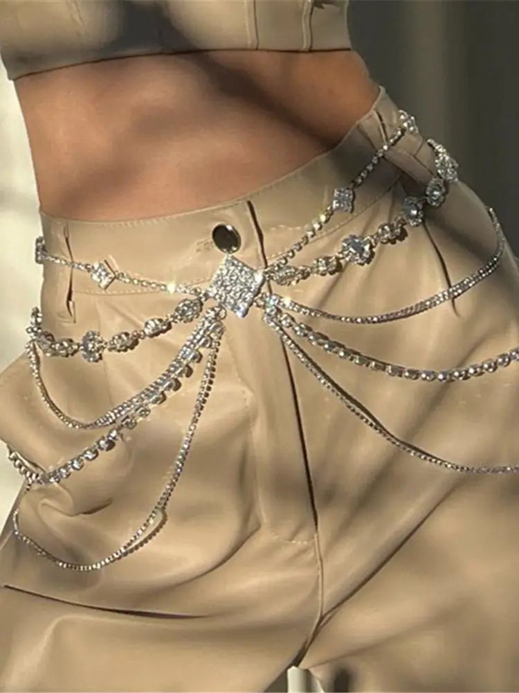 Aiertu Summer Beach Sexy Multilayer Crystal Thigh Body Chain 5 Layers Jewelry Belly Chains Waist Link Necklace for Women Accessories Aiertu
