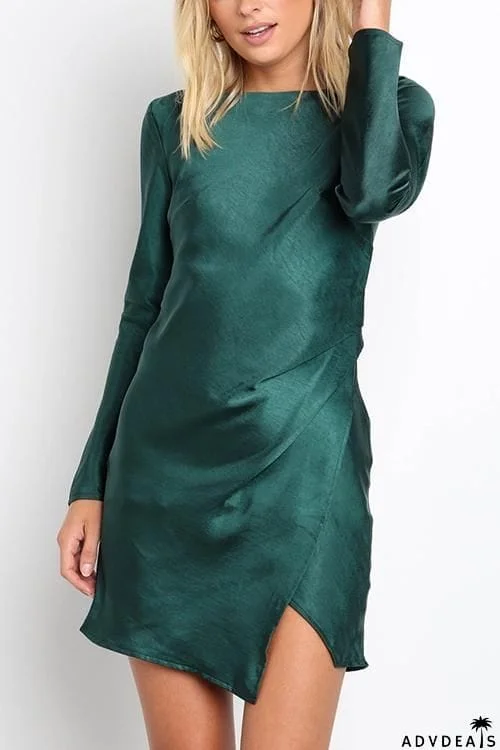 Slit Backless Long Sleeve Mini Dress