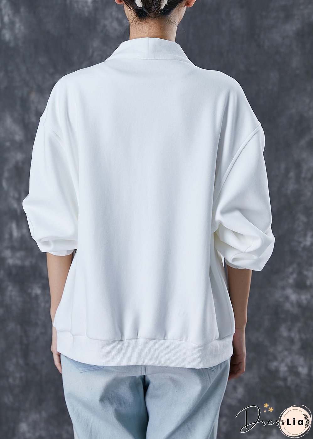 Simple White Oversized Pockets Cotton Cardigan Spring