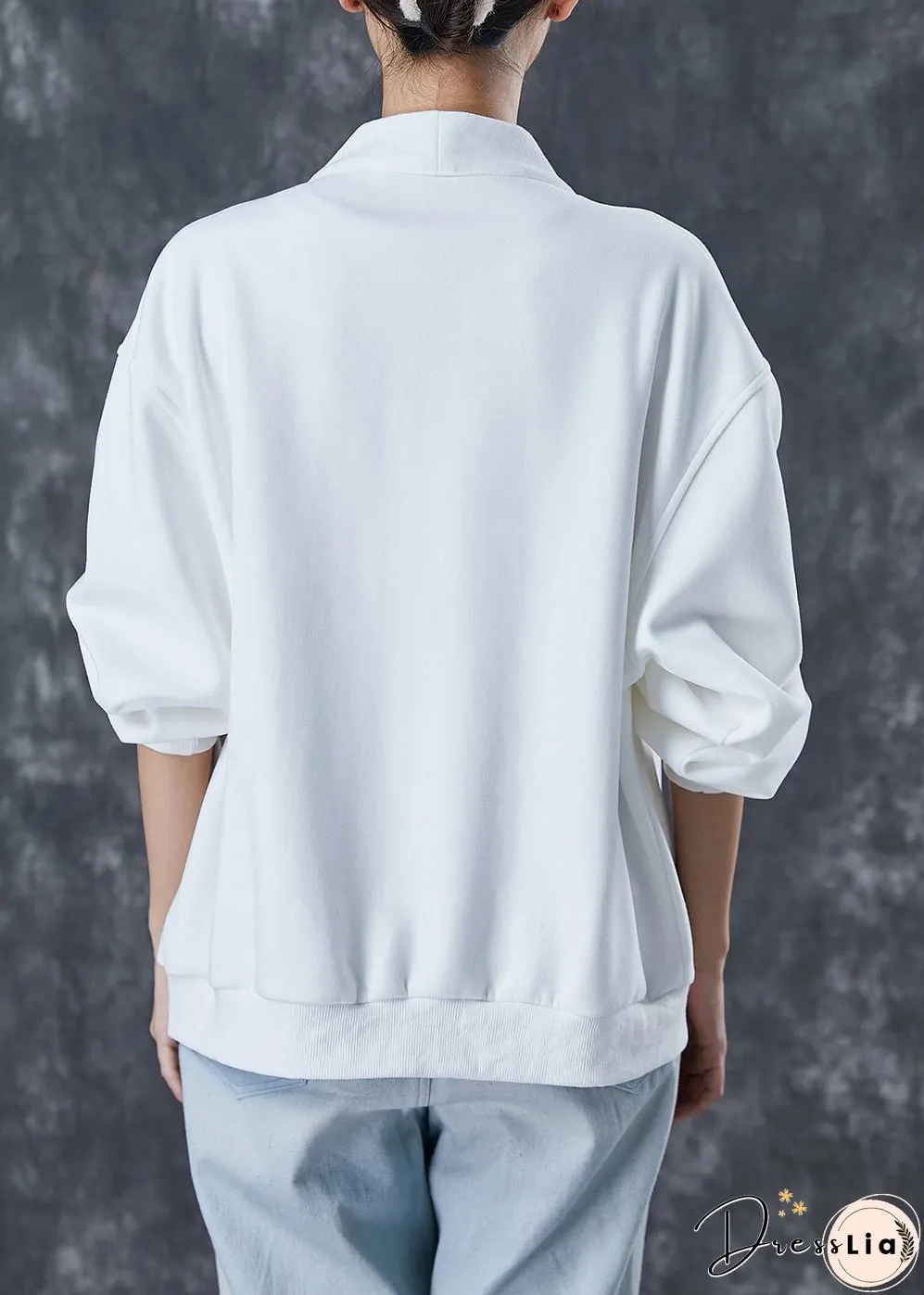 Simple White Oversized Pockets Cotton Cardigan Spring