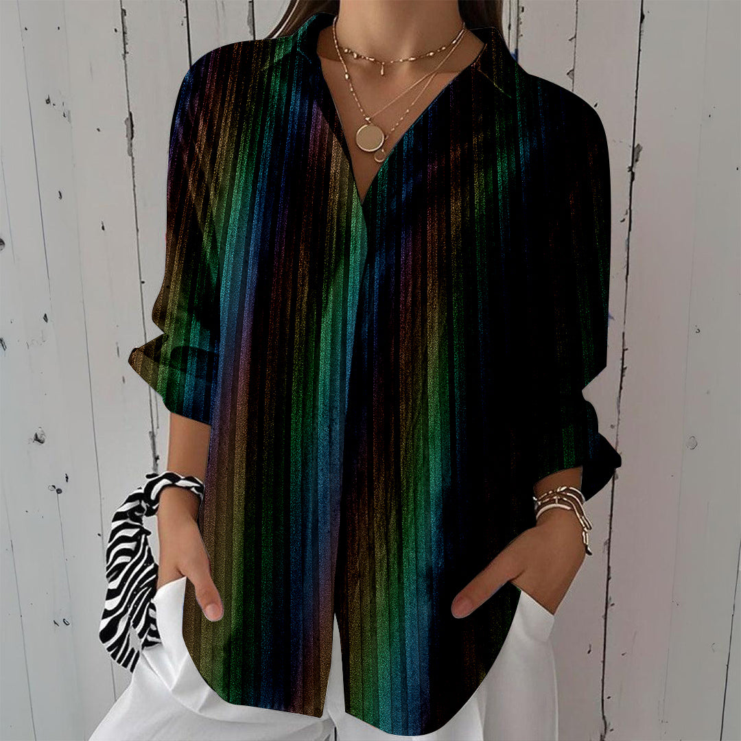 Women Long Sleeve V-neck Graphic Floral Printed Top