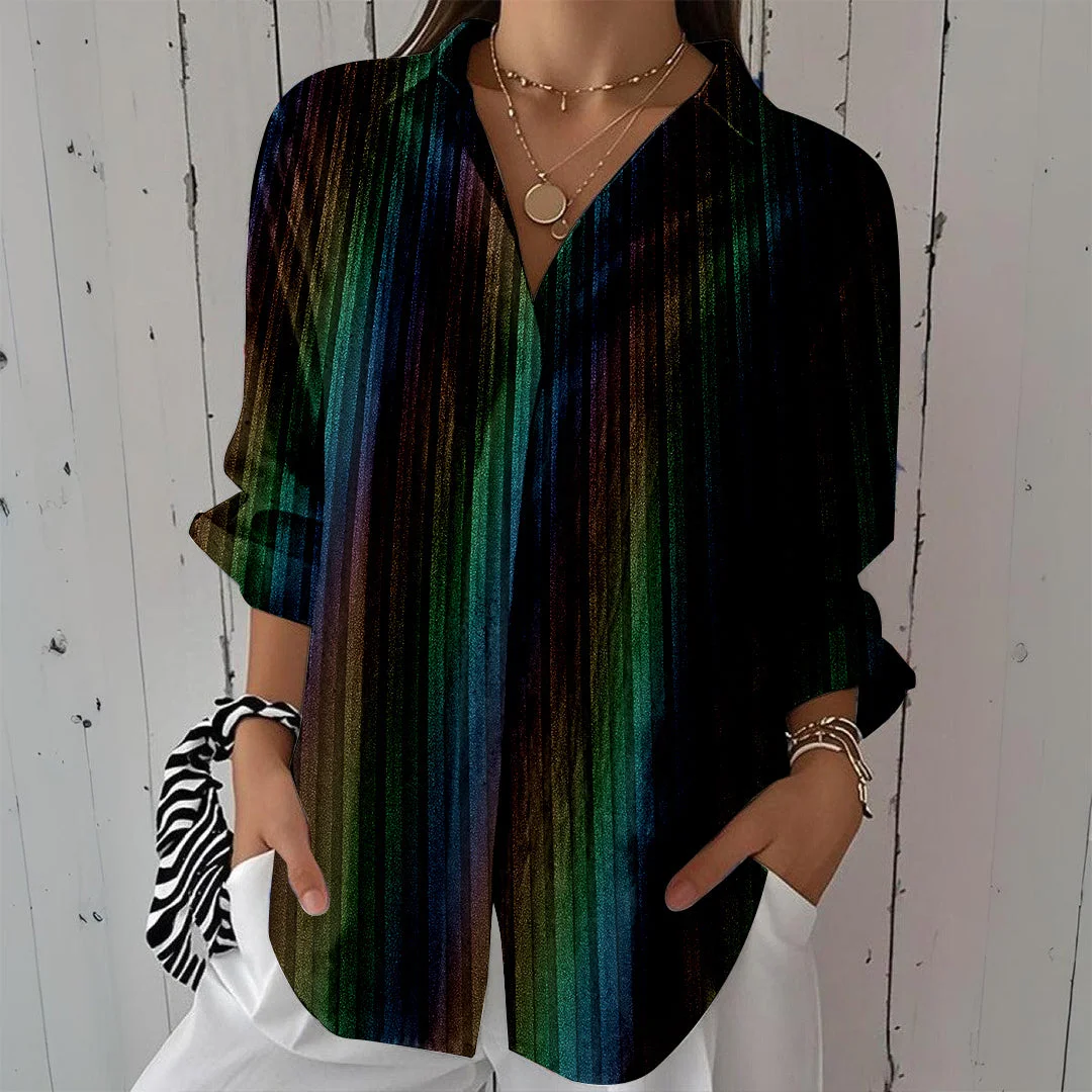 Style & Comfort for Mature Women Women Gradient, Green, Red DZCL0347 3/4 Sleeve Shirt Collar Printed Button Tops