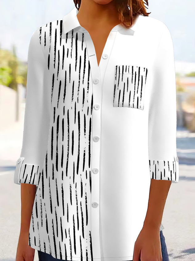 Shirt Collar Long Sleeve Striped Regular Loose Blouse For Women socialshop