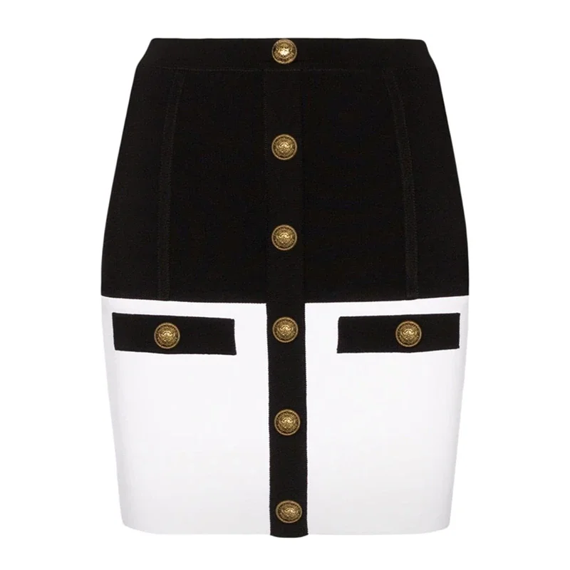 Colourp STREET Newest 2022 Designer Skirt Women's Color Block Lion Buttons Mini Skirt