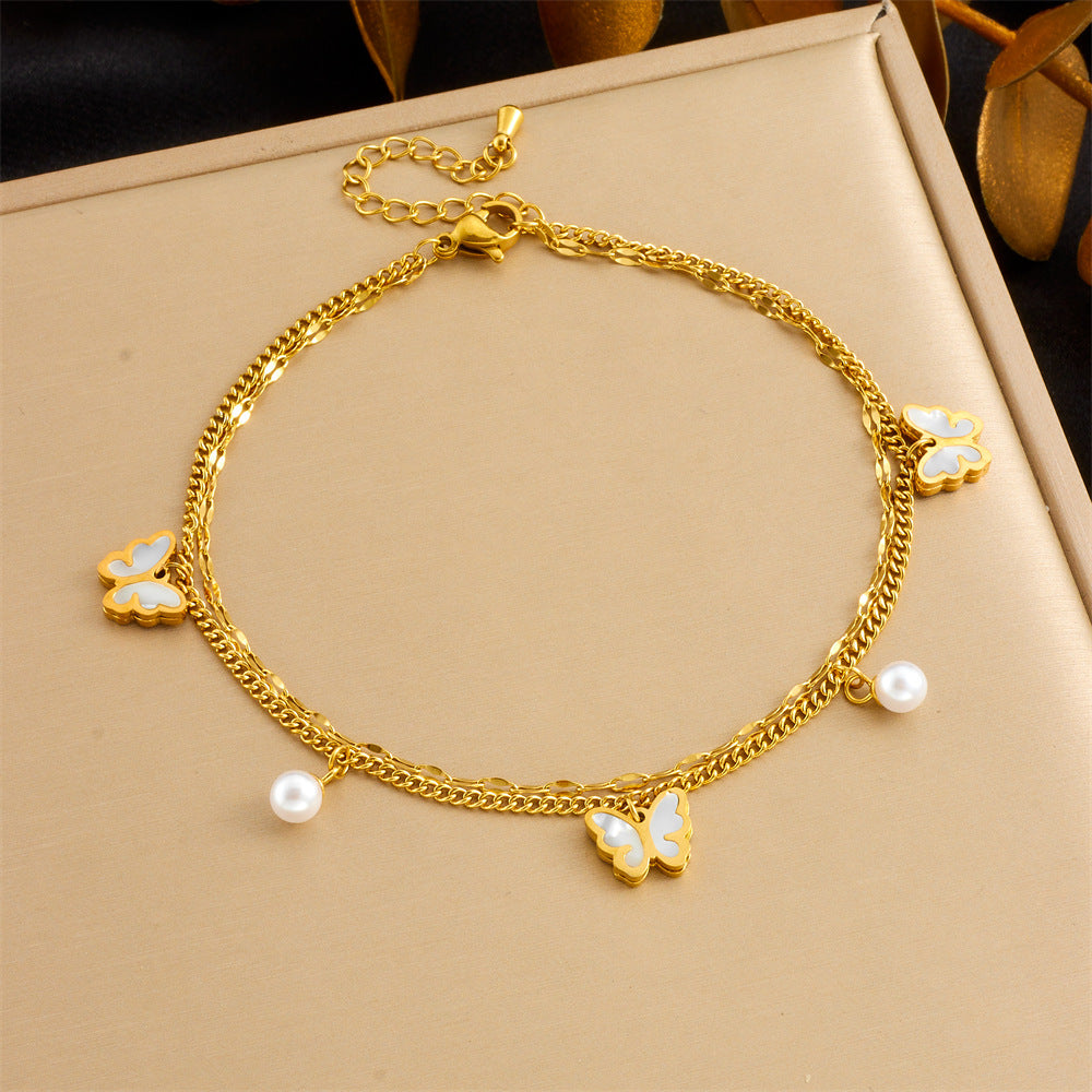 Fashion Beach Style Versatile Simple Colorful Geometric Glass Rhinestone Butterfly Love Accessories Chain Anklet