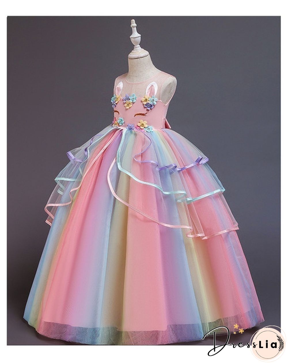 Summer Kids Girl Layered Tulle Unicorn Outfits Dress Headband for Carnival Halloween