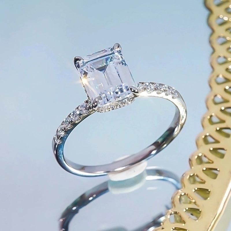 Minimalist Solid Color Copper Plating Inlay White Gold Plated Zircon Rings