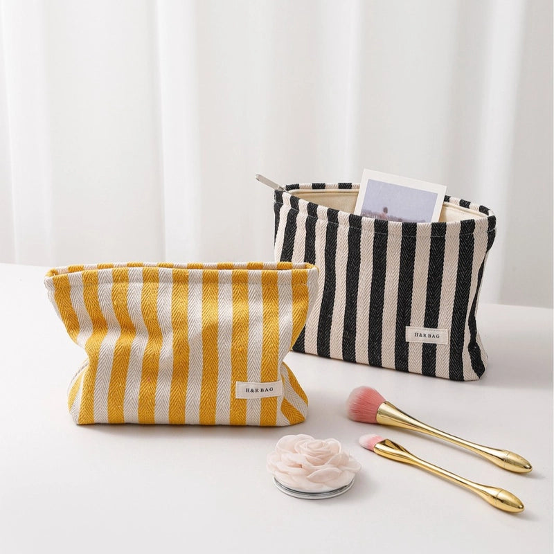 Classic Style Stripe Canvas Square Makeup Bags