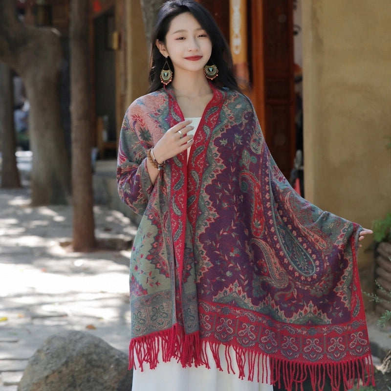 Yunnan Lijiang Tourism New Shawl Ethnic Style Scarf Women’s Retro Cape Thickened Cashmere Scarf