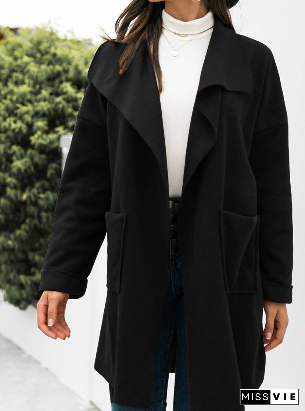 Casual Solid Color Lapel Long Sleeve Coat