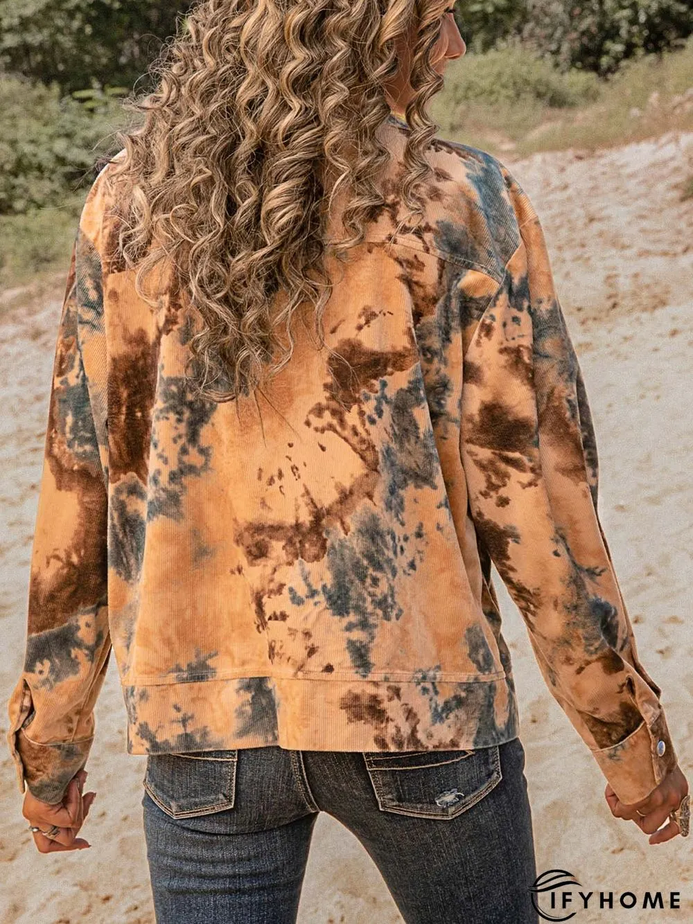 Brown Casual Ombre/tie-Dye Cotton-Blend Paneled Knit coat | IFYHOME