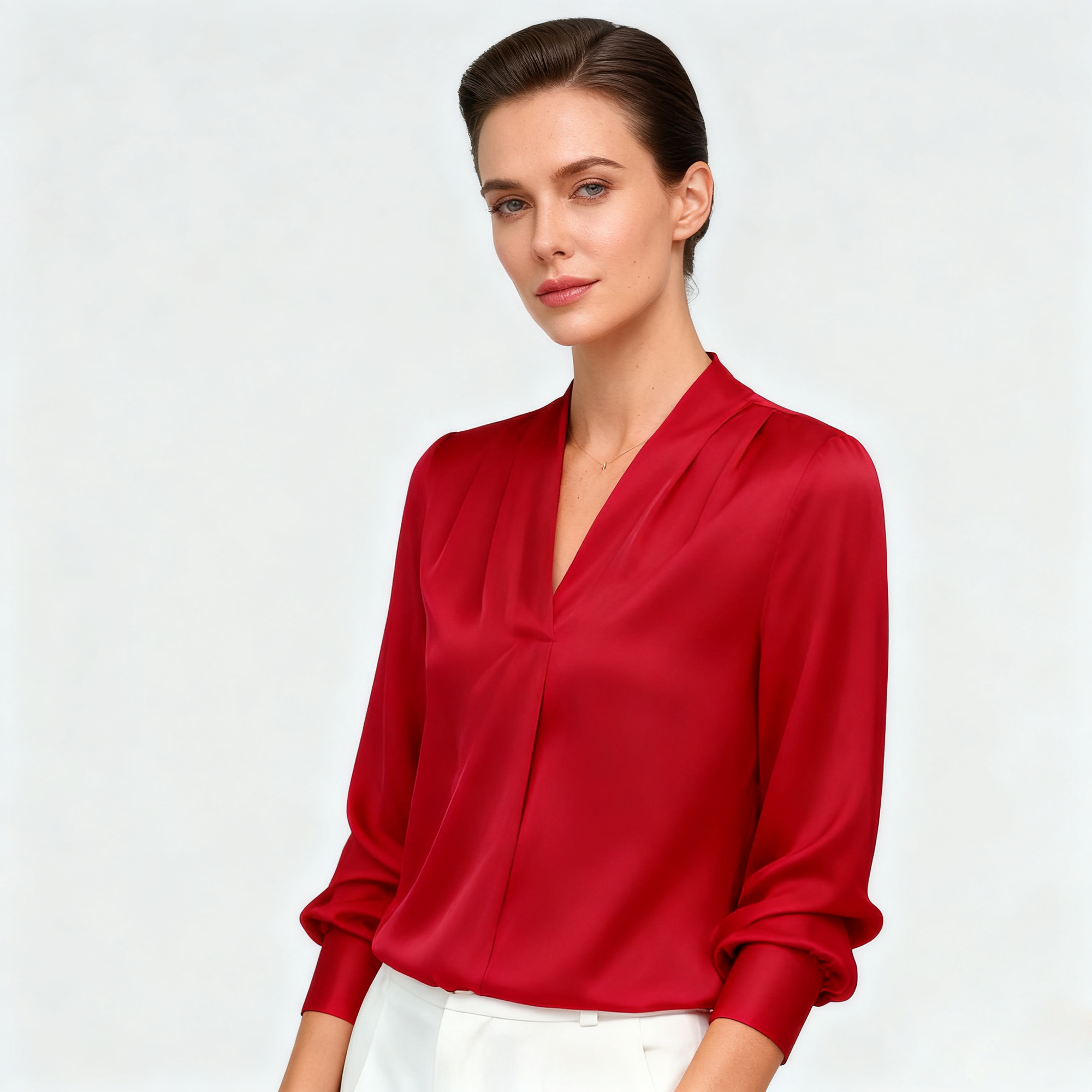 Spring V-neck Silk Shirt for Women REAL SILK LIFE