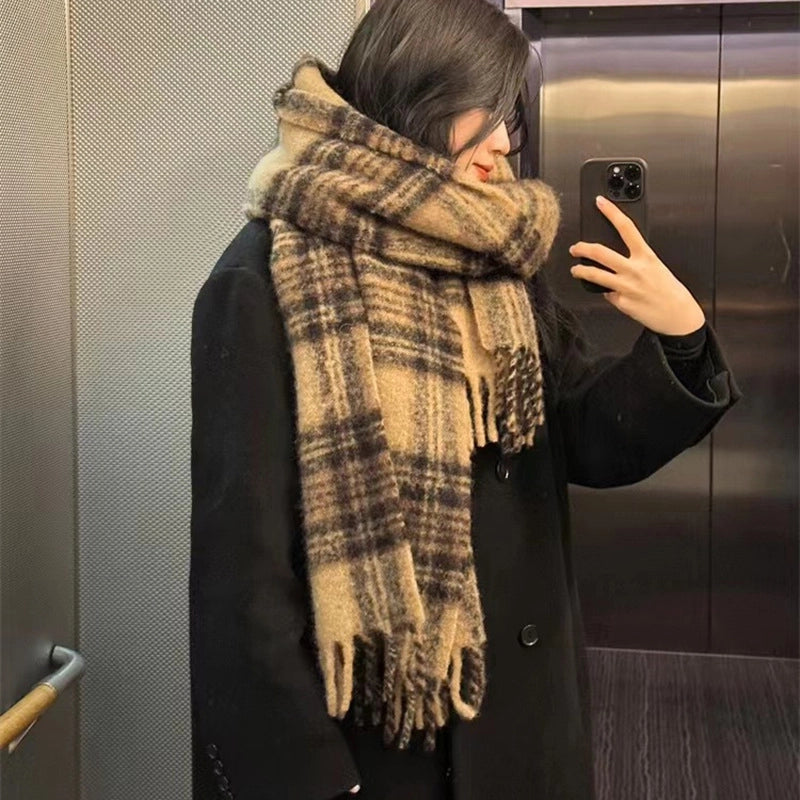 Latest Mohair Striped Tassel Scarf Fashion Geometric Gradient Shawl Japanese And Korean Versatile Thickened Scarf
