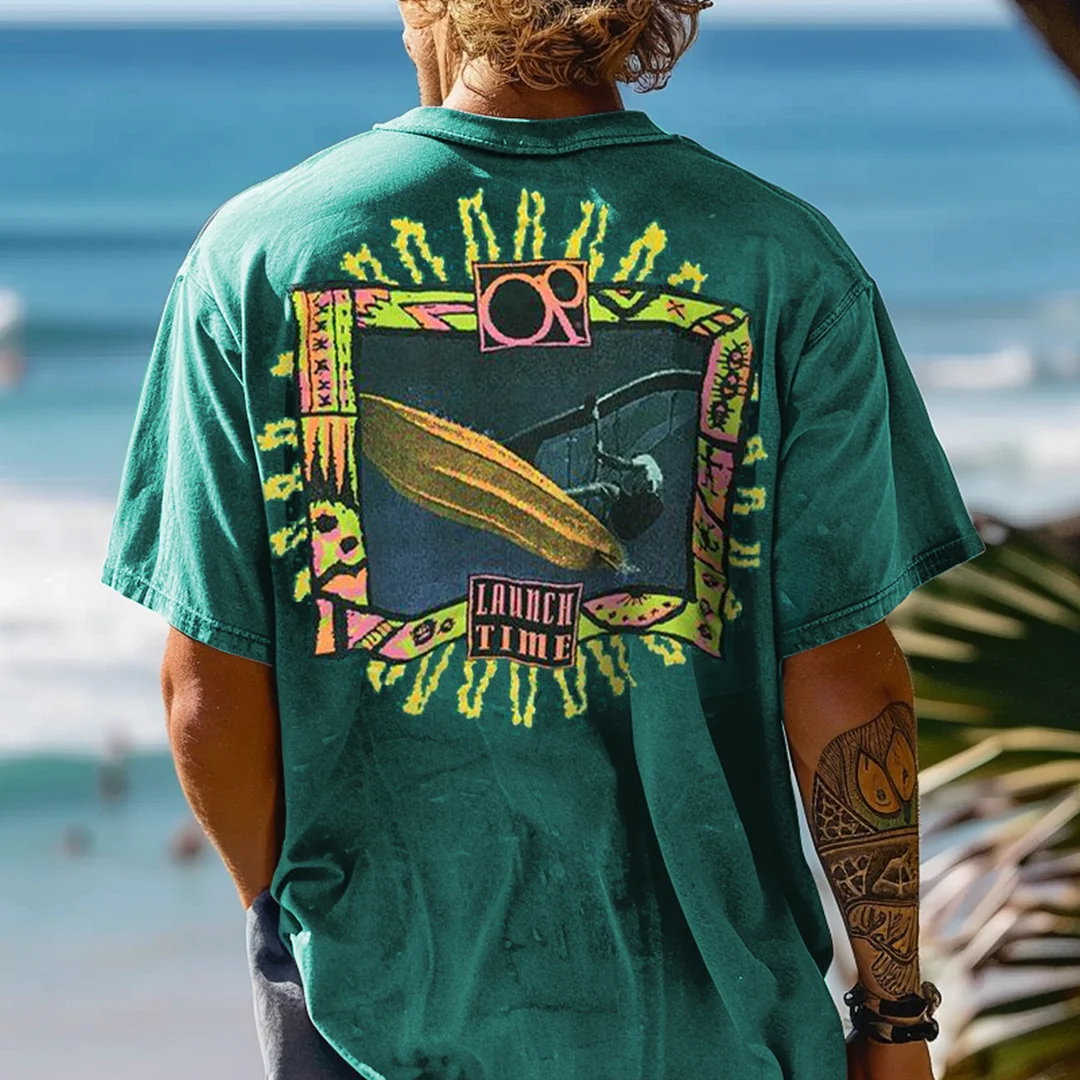 Men's Retro Surfing Printed T-shirt