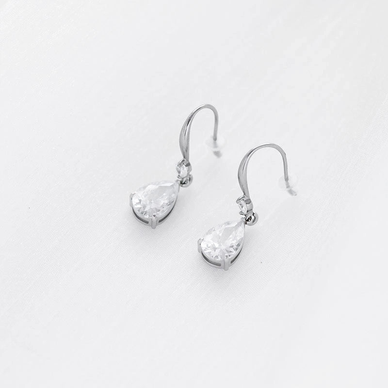 1 Pair Fashion Water Droplets Plating 304 Stainless Steel Zircon White Gold Plated Gold Plated Drop Earrings