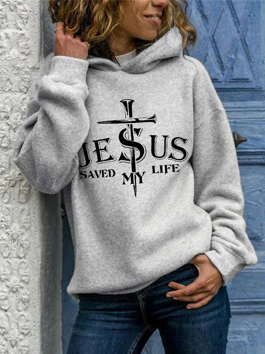 Women's Jesus Saved My Life Cross Print Sweatshirt
