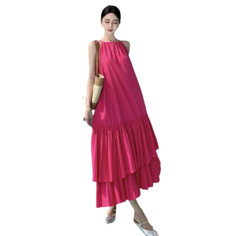 Churchf Churchf Summer New Women's French Design Sense Pure To Fold Layer Hollow Seaside Beach Holiday Dress