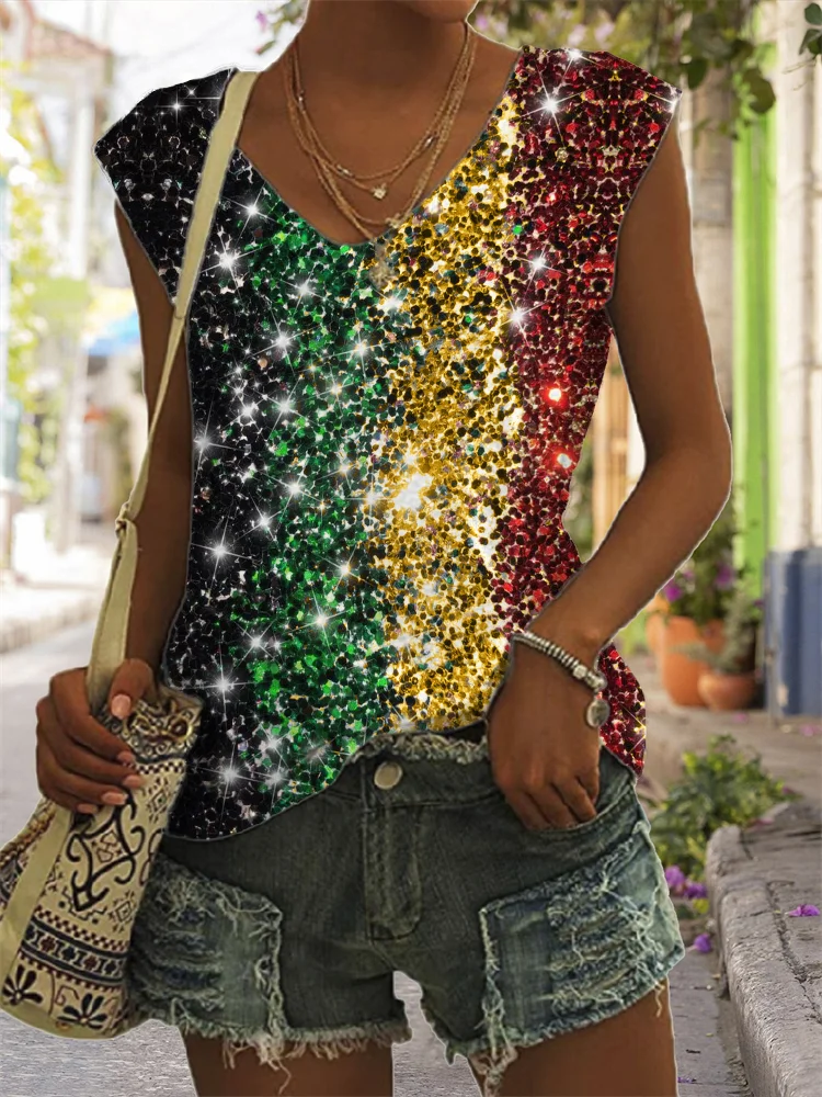 Black Pride Glitter Art V Neck Tank Top