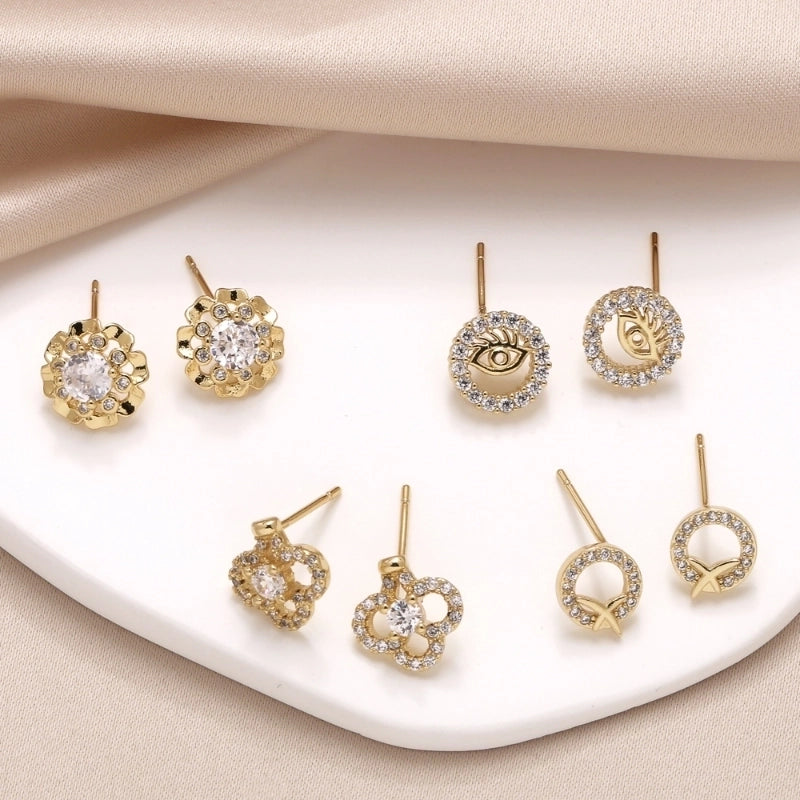 1 Pair Modern Style Minimalist Devil's Eye Flower Plating Inlay Copper Zircon Ear Studs