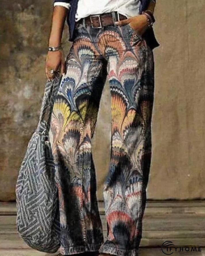 Floral Women's High Waist Straight Leg Wide Fashion Loose Jeans | IFYHOME