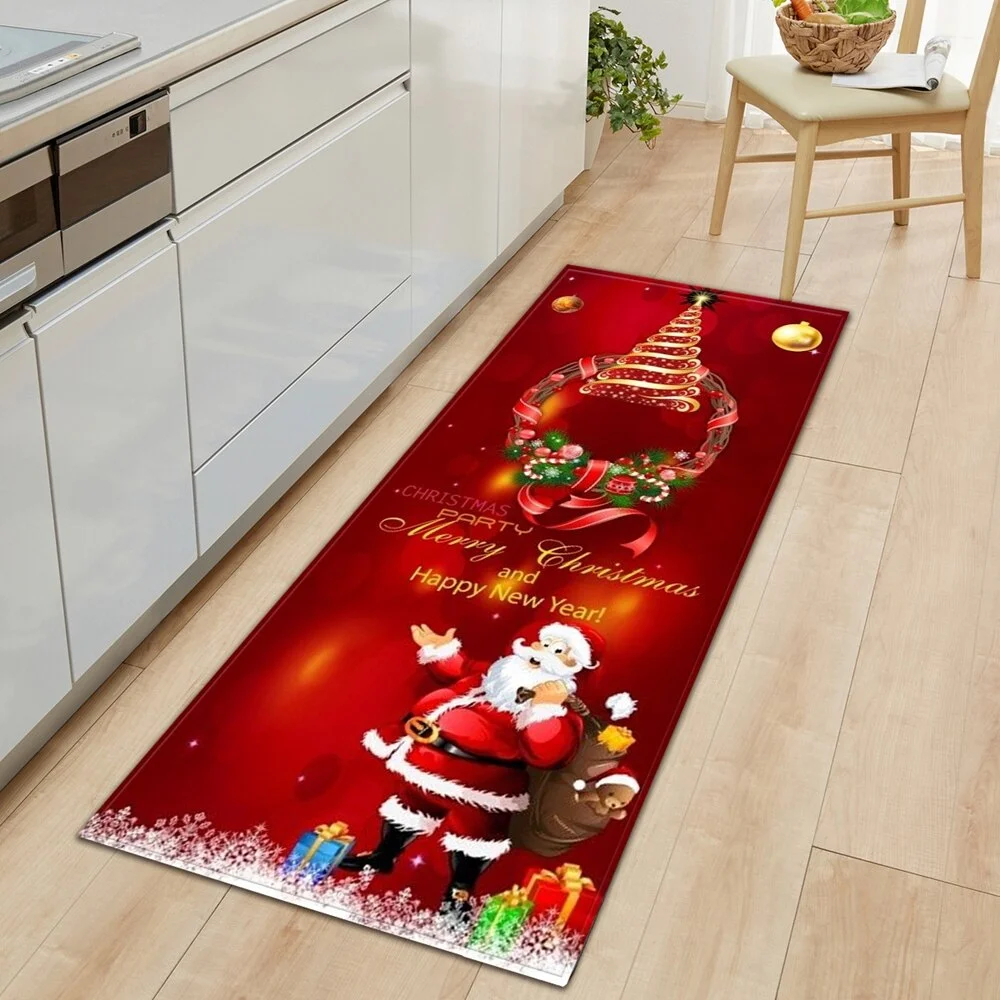 Christmas Kitchen Mat Rectangle Entrance Doormat Bedroom Home Floor Decoration Living Room Carpet Hallway Bathroom Anti-slip Rug