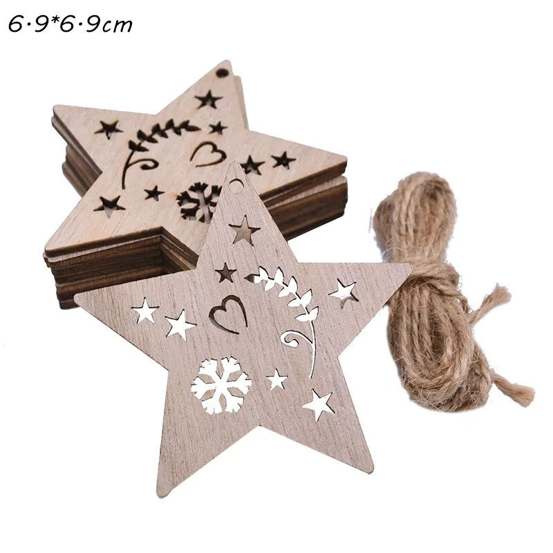 5Pcs Vintage Christmas Wooden Pendants Ornaments DIY Wood Crafts Xmas Tree Ornaments Christmas Party Decorations Kids Gift