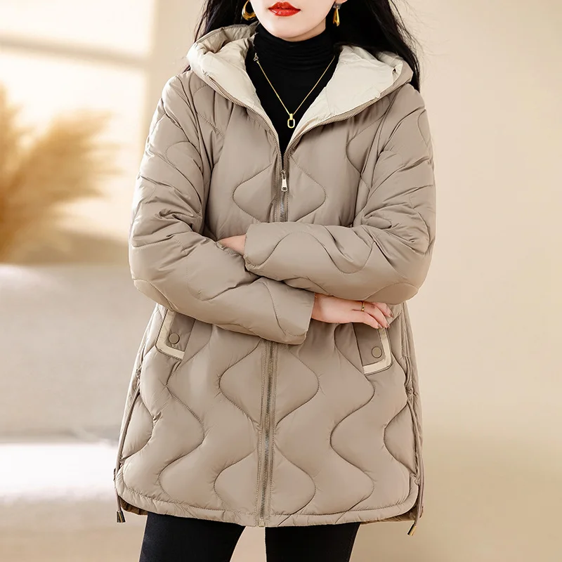 Woherb Medium And Long Diamond No Collar Light Down Cotton-Padded Coat Female Winter Design Sense Small Short Cotton-Padded Coat-Outfit Ideas