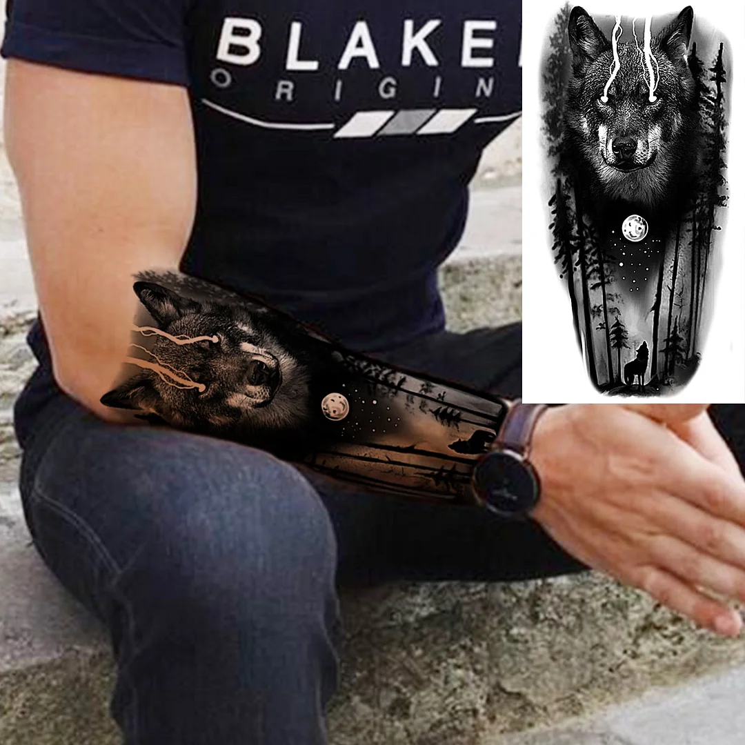 Sdrawing Realistic Black Devil Temporary Tattoos For Men Adult Tiger Pirate Skeleton Vampire Fake Tattoo Forearm Scary Tatoo Joker