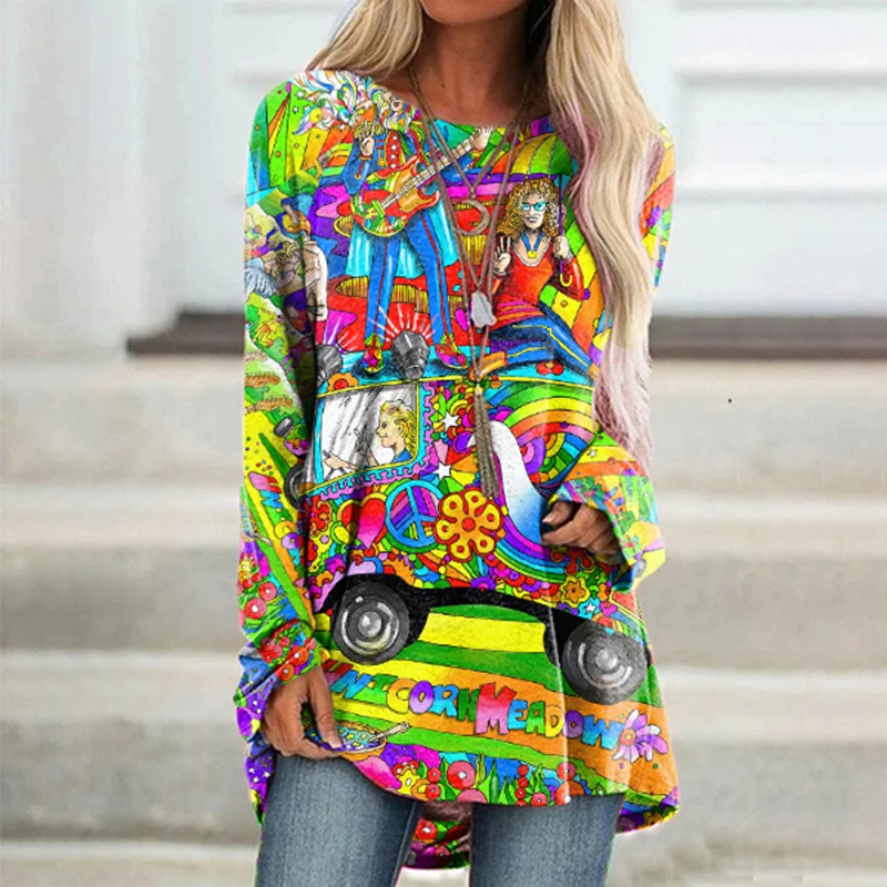 Hippie Music Print Casual Tunic